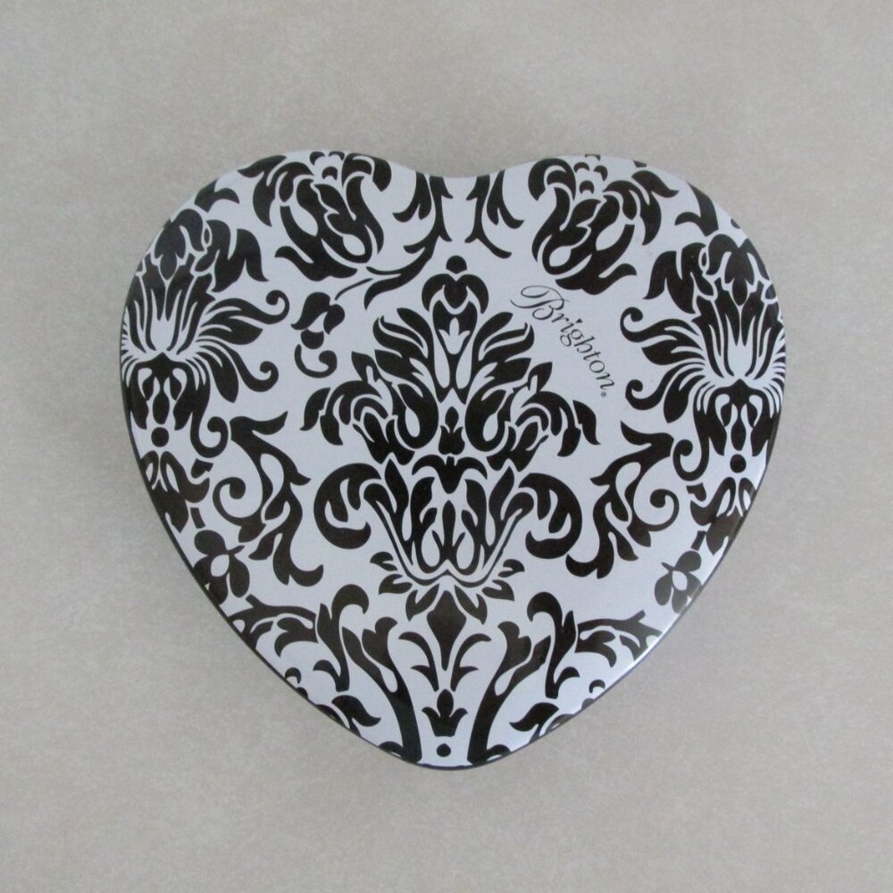 BRIGHTON METAL TIN BLACK & WHITE DAMASK SET of 4 JEWELRY OFFICE STORAGE - Picture 3 of 8